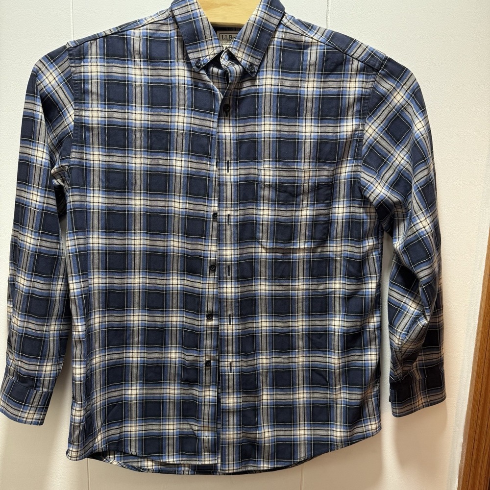 LL Bean Shirt Long Sleeve Button Up Flannel‎ Mens Size Medium Blue Plaid